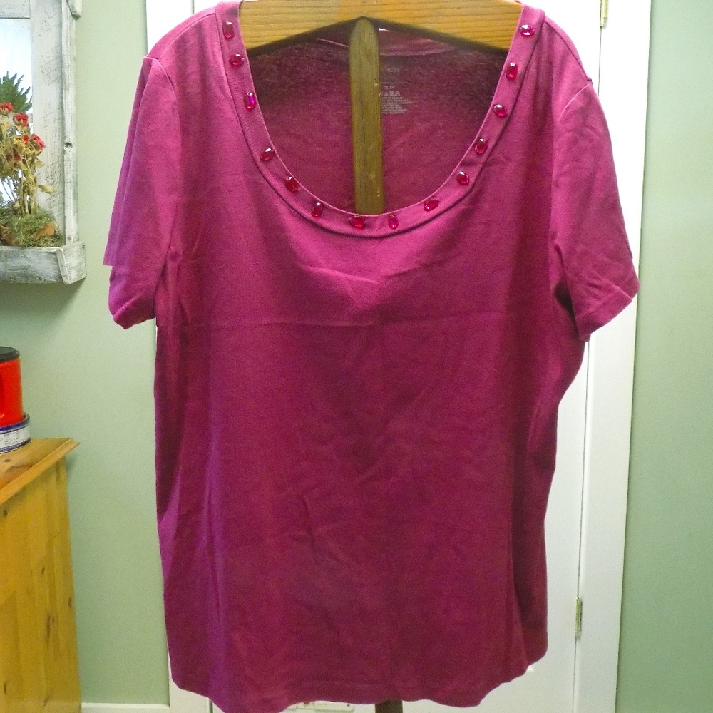 Venezia Relaxed Fit Top with Jeweled Neckline